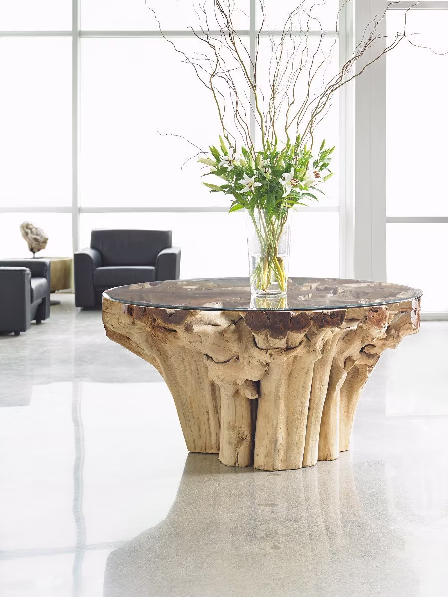 Live Edge Round Dining Table - Modern Teak Root