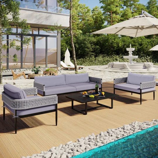 4 PCS Patio Furniture Set, Outdoor Conversation Set with Love Sofa,2 Single Sofa,1 Coffee Table, Sectional Sofa Set