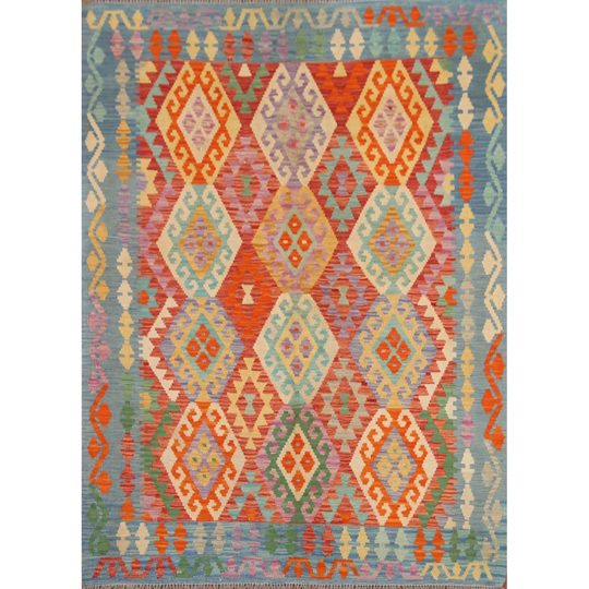Kilim Reversible Multi-Color Oriental Area Rug Hand-woven Wool Carpet - 5'3"x 6'5"
