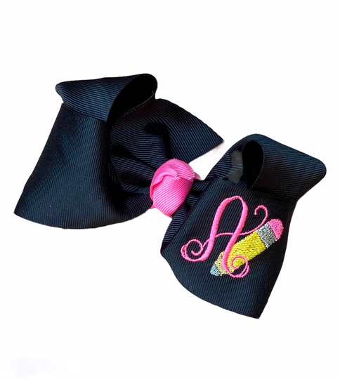 School Hair Bow, Pencil Hairbow, Bows, Pencil Bow, Black & Pink Bow