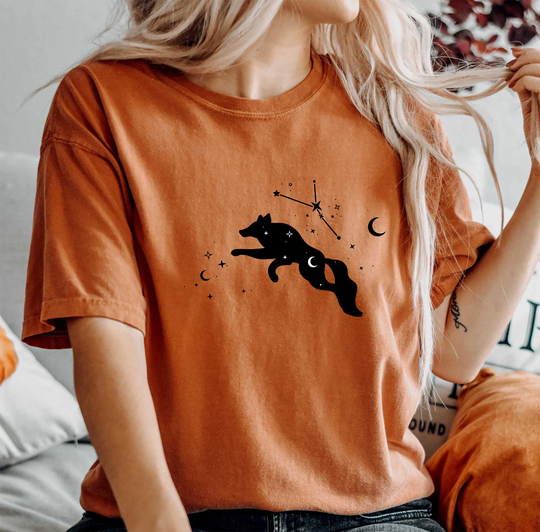 Comfort Colors Celestial Animals Shirt, Red Fox Top, T-Shirt, Comfy Oversized Boho