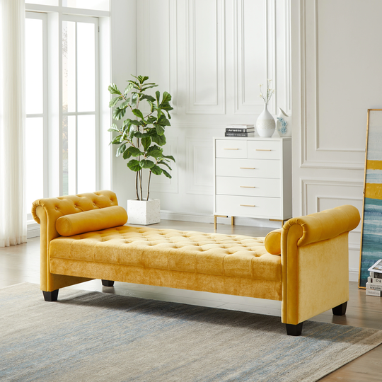 Modern Transitional Look Rectangular Large Sofa Stool with Tufted Cushions & Armrests