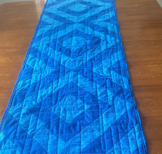 Handmade Two Tone Reversible Blue Table Runner| Quilted Runner