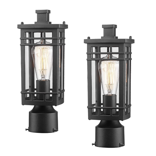 2 Pack Farmhouse Outdoor Lamp Post Light Fixtures Column Lights, Black Finish with Clear Glass Shade - 2-light