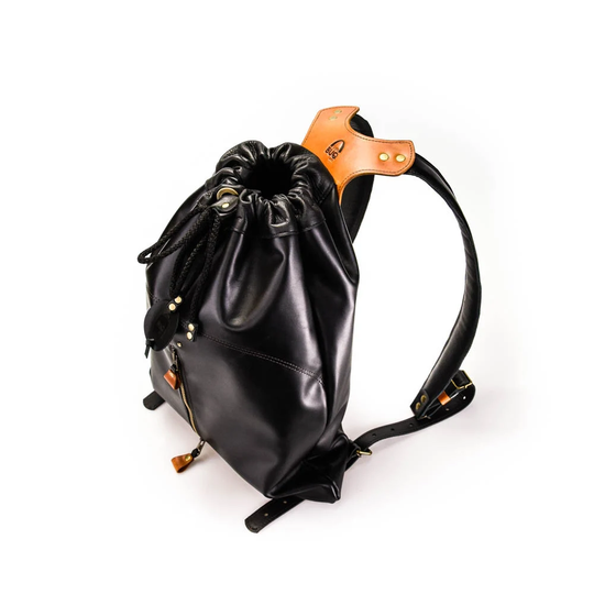 Leather Drawstring Backpack, Backpack For Him, Unique Tote Bag, Hipster Sack Full Grain Leather Ladybuq Art Bag