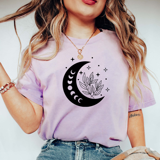Comfort Colors Celestial Shirt, Moon & Plant T-Shirt, Boho Comfy Oversized Gift For Her