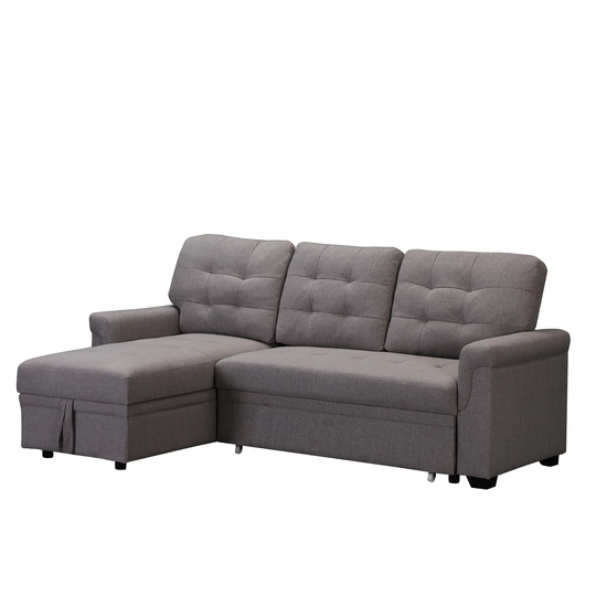 Full-size Sofa Bed Sectional Sofa Polyester Reversible Chaise with Pull-out Sleeper