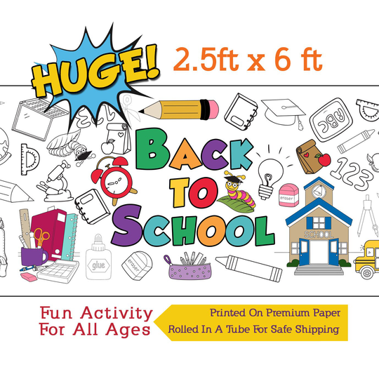Back To School Coloring Banner, Teacher Student Activity - 30" X 72" Inches