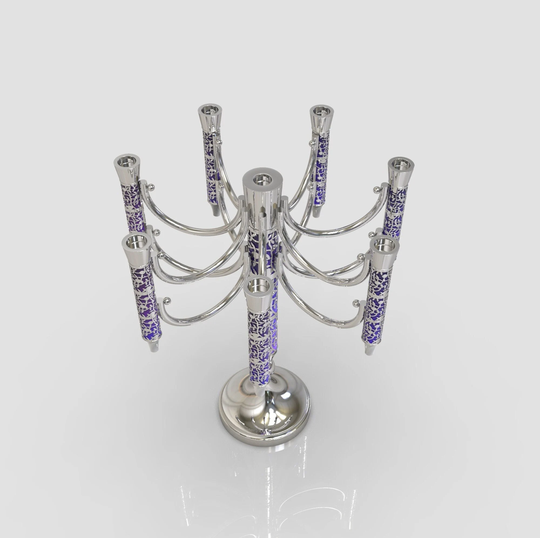 Colorful 925 Sterling Silver Candlesticks With Custom Colors & Leaf Cut Out Design - Unique Jewish Wedding Gift