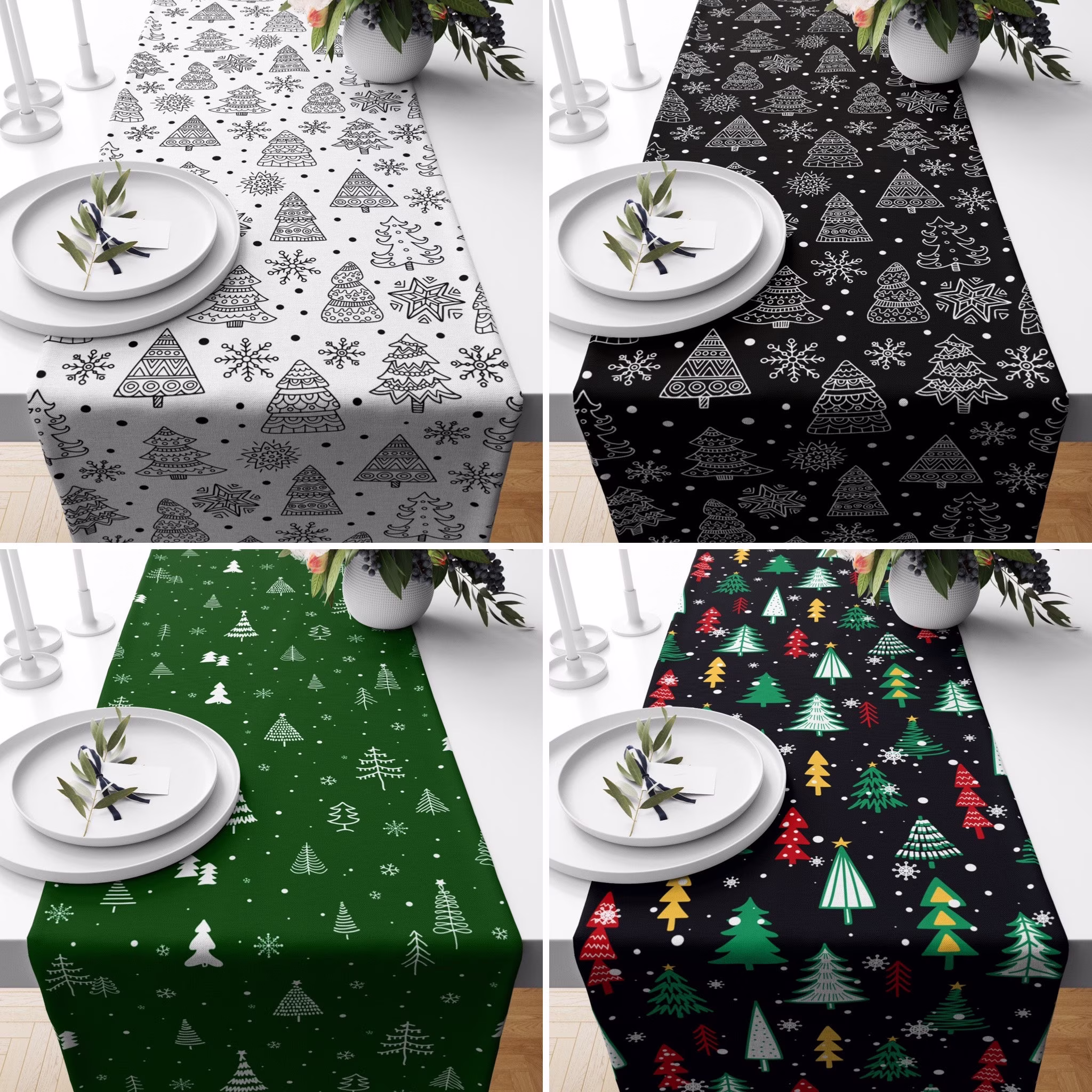 Christmas Tree Table Runner, Xmas Kitchen Dining Room Textile, New Years Gift, Home Decor, Winter Gift