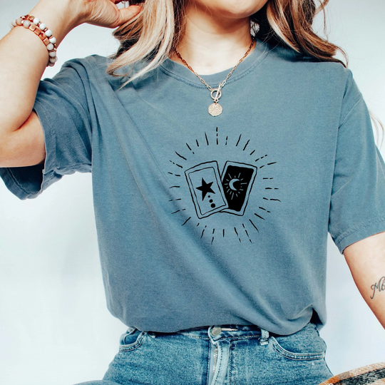 Comfort Colors Celestial Shirt, Hand Drawn Tarot Card T-Shirt, Boho Comfy Oversized