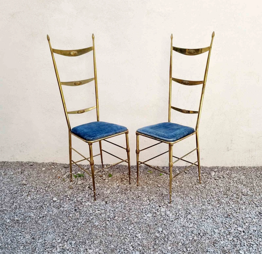 Pair Of Mid Century Dining Chairs/Chiavari Brass Giuseppe Gaetano Descalzi Design Italian Vintage Italy 1950 /'50S
