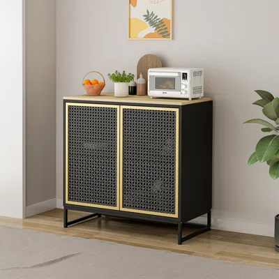 Golden Black 2 Door Cabinet,Sideboard And Buffet Table With Storage, Made With Iron And MDF