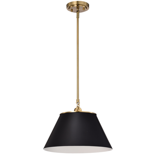 Dover 1 Light Medium Pendant Black with Vintage Brass