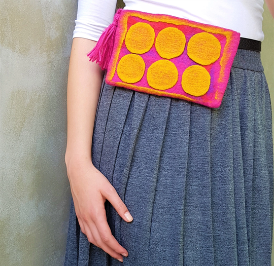 Colorful Belt Bag, Bohemian Wool Purse, Hand Felted Festival Unique Designer Gift For Her