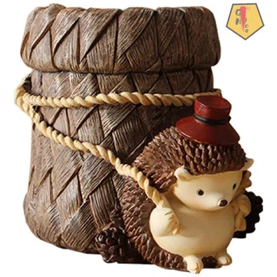 Cute Hedgehog Desk Pen Pencil Pot Holder, Toothbrush Holder, Resin Desktop Organizer Container, Stationery Storage, Office Desk Decoration, Study Book