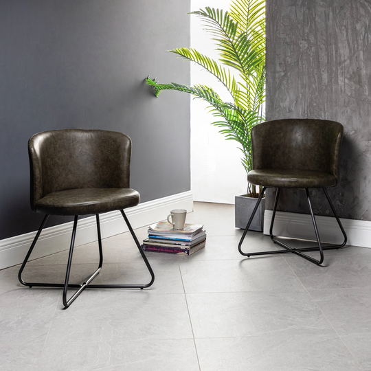 Harmal faux leather side chair with cross metal legs set of 2