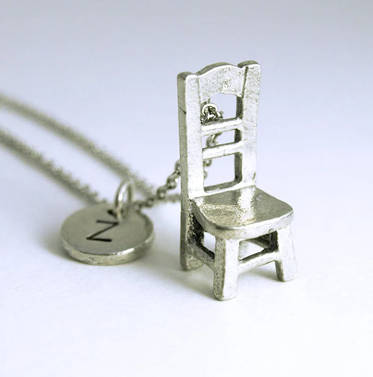 Chair Charm Necklace, Initial Necklace, Hand Stamped, Personalized, Antique Silver, Monogram