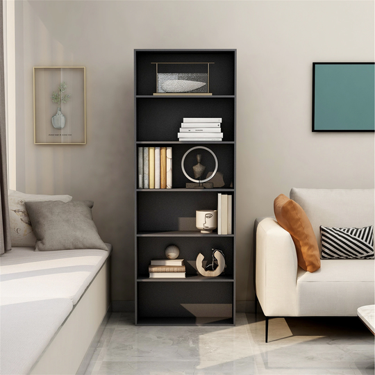 Wood Bookcase Cabinet with 6 Shelf Organizer Book Case Storage Black