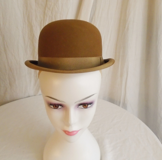 Vintage 1950S Bowler Medium Brown Felt Equestrian Hat Six & Seven Eighths