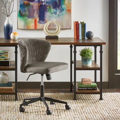 Donesia Curved Back Velvet Wave Pattern Office Chair in , Dark Gray