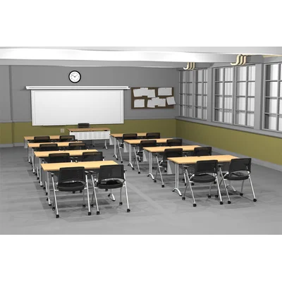 17 Person Training Meeting Seminar Tables with Modesty Panels and 17 Chairs Complete Set