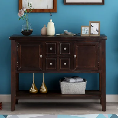 Briana Blue Buffet Sideboard Console Table With Bottom Shelf