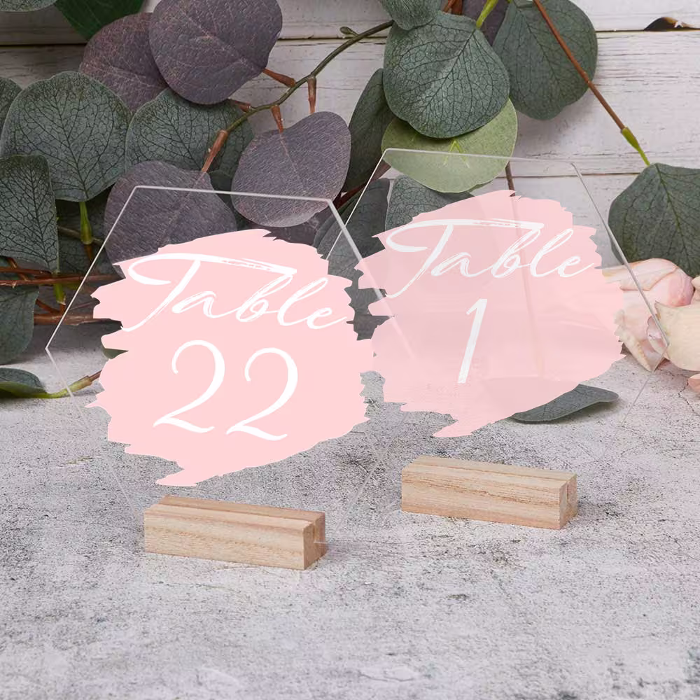 Hexagon Table Numbers, Sign With Wood Stand, Acrylic Signs, Center Pieces For Table, Bridal Shower Party Decor, Modern Weddings