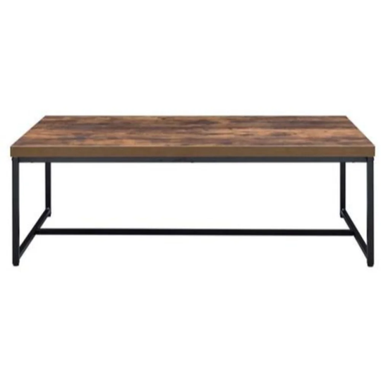 Metal Framed Coffee Table with Wooden Top, Weathered Oak Brown and Black - 15.75 H x 23.62 W x 47.24 L Inches