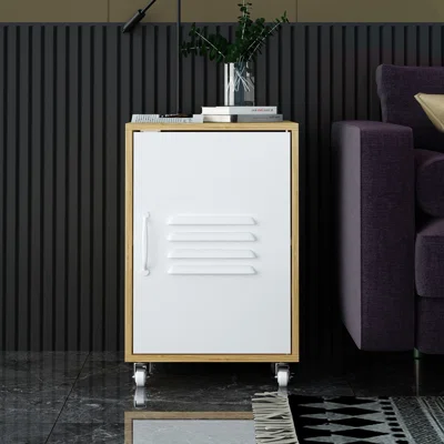 Modern Style Wooden Storage Cabinet, Vertical Rolling Home Office Cabinet Living Room End Table