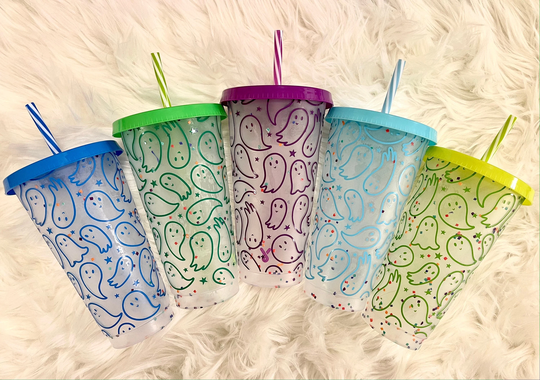 Ghost Cold Cup | Confetti Color Changing Halloween Gift For Her Ghosts Fall Custom