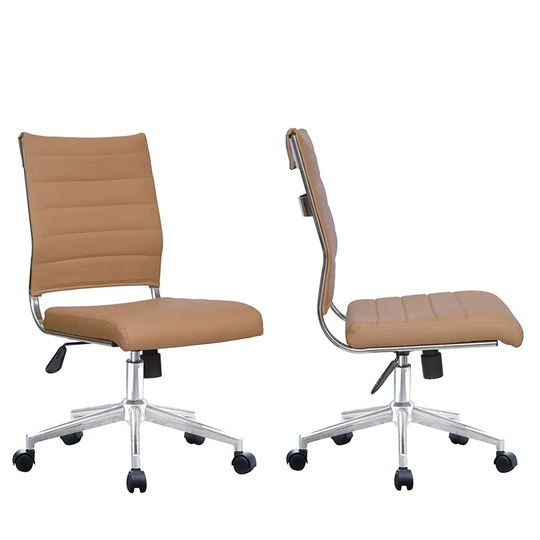 Set of 2 Modern Ergonomic Executive Mid back PU Leather Office Chairs No Arms Rest Tilt Adjustable Height With Wheels