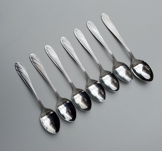 Pfaltzgraff Stainless Silverware Pff38 Pattern - Set Of 7 Spoons 6 Soup 1 Serving Spoon Frosted Handle Design