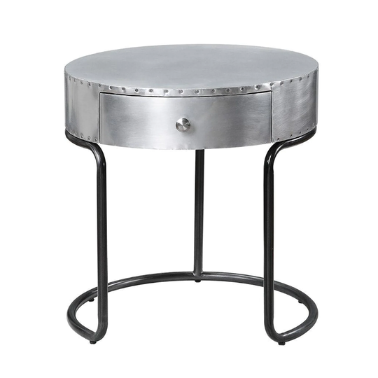 1 Drawer End Table with Metal Base in Aluminum and Black