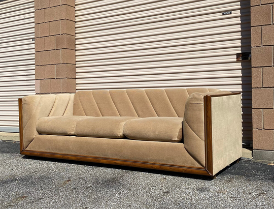 Vintage Midcentury Modern Tufted Beige Three-Seat Case Sofa, Ca. 1980's By International Furniture