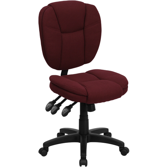 Cornel Armless Burgundy Fabric Multi-Functional Adjustable Swivel Office Chair