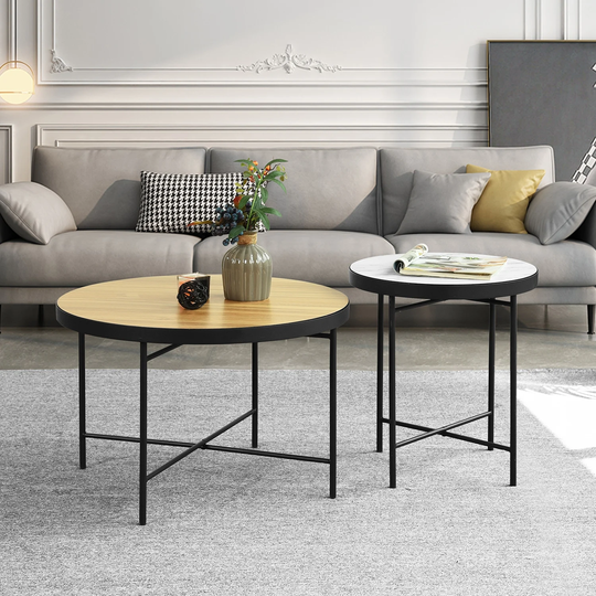 Homy Casa Set of 2 Coffee Tables 2 Color Tones Reversible Table Top Round Side Tables Modern End Tables