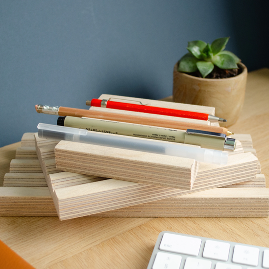 Minimalist Pen Tidy For Desk, Made With Sustainably Sourced Birch Plywood. Ideal Pens, Pencils & Paint Brush Organisation