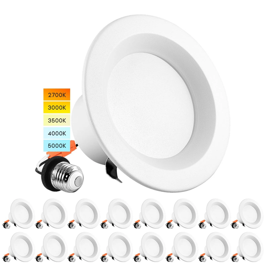 Luxrite 4" LED Recessed Lighting, Color Temperature Selectable 2700K - 5000K, Dimmable, ETL Listed, 16-Pack