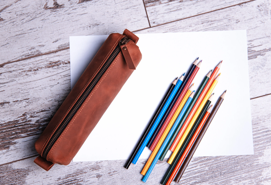 Leather Pen Pouch, Pencil Case Leather, Zipper Pouch, Zipper Pencil Holder, Zipper Holder, Brown Case, Zipper