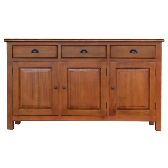 Light Walnut Wooden 3 Drawer 3 Door Sideboard With Metal Hardware