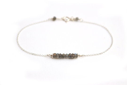 Labradorite Gemstone Bar Bracelet, Birthstone Jewelry, Dainty Handmade Sterling Silver Custom Initial Personalized Adjustable Bracelet