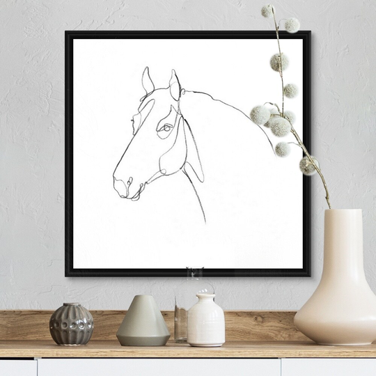 "Equine Pencil Contour III" Black Float Frame Canvas Art