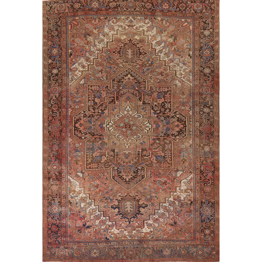 Multi-Color Geometric Heriz Persian Vintage Rug Handmade Wool Carpet - 9'8" x 12'10"