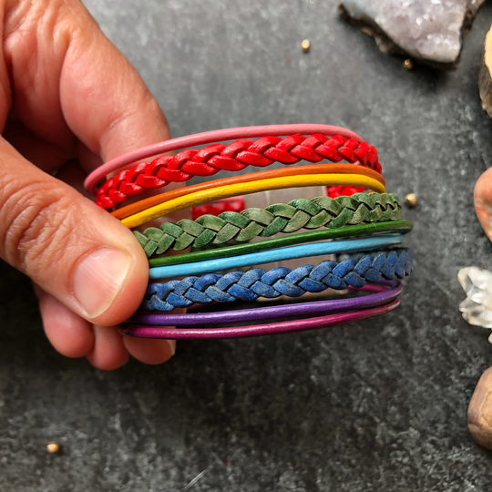 Leather Cuff Bracelet - Classic Rainbow