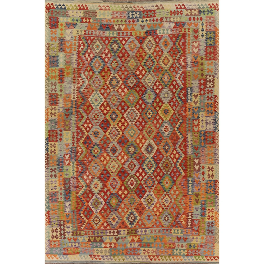 Multi-Color Kilim Reversible Geometric Area Rug Hand-woven Wool Carpet - 9'7"x 12'6"