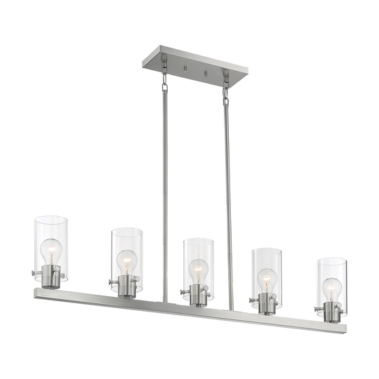 Sommerset 5-Light Island Pendant Fixture - Brushed Nickel Finish with Clear Glass - Brushed Nickel - Brushed Nickel