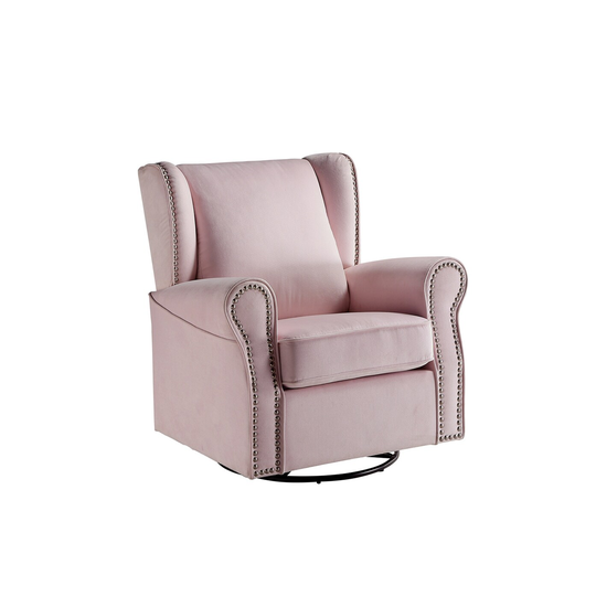 Fabric Upholstered Swivel Chair with Metal Leg in Pink