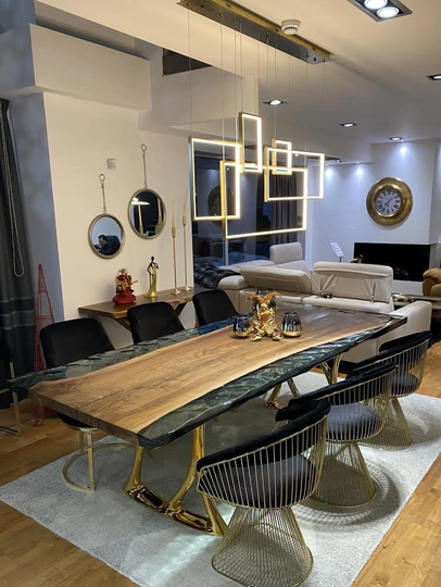 Epoxy Table, Blue Custom Resin Sea Green Wood, Live Edge Made To Order Slab, Walnut Dining Table Design