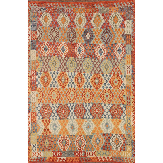 Geometric Kilim Area Rug Oriental Flat-weave Multi-Color Wool Carpet - 8'5" x 10'11"